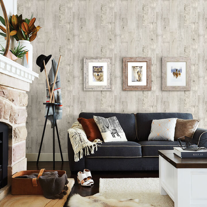 Chebacco Light Grey Wooden Planks Wallpaper (Set of 2)