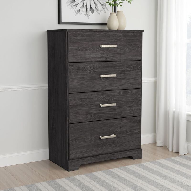 Cyme Tall Dresser Chest, 4 Drawer, Modern Dark Charcoal Brown Laminate