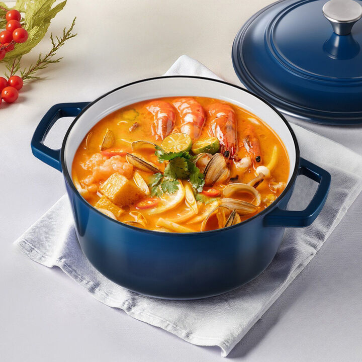 Cast Iron Dutch Oven 6 Quart Enameled Pot with Lid, Induction Compatible Cookware-Blue