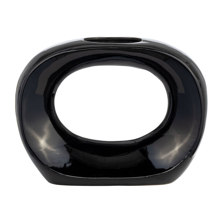 11"H Oval Vase, Shiny Black