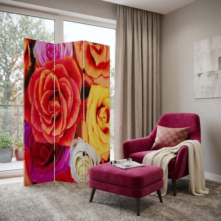 HomeRoots 72" Red Canvas Folding Three Panel Screen Room Divider