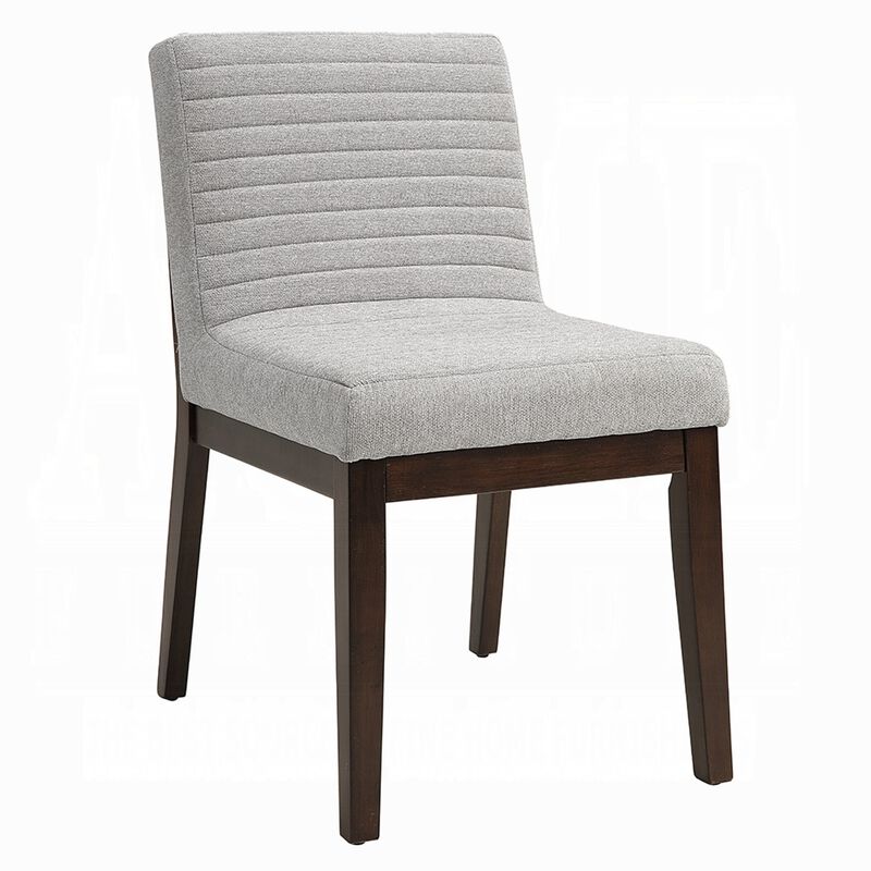 Eyna Side Dining Chair Set of 2, Soft Gray Linen, Dark Brown Wood - Benzara