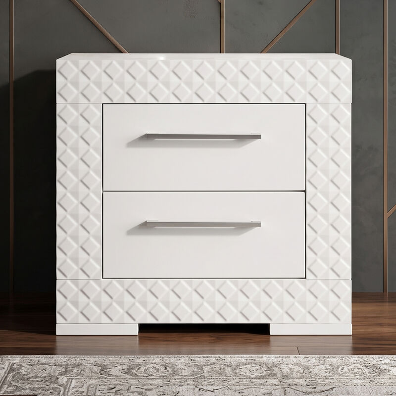 Modern 2 Drawer Nightstand with Quilted Drawer Fronts image number 1
