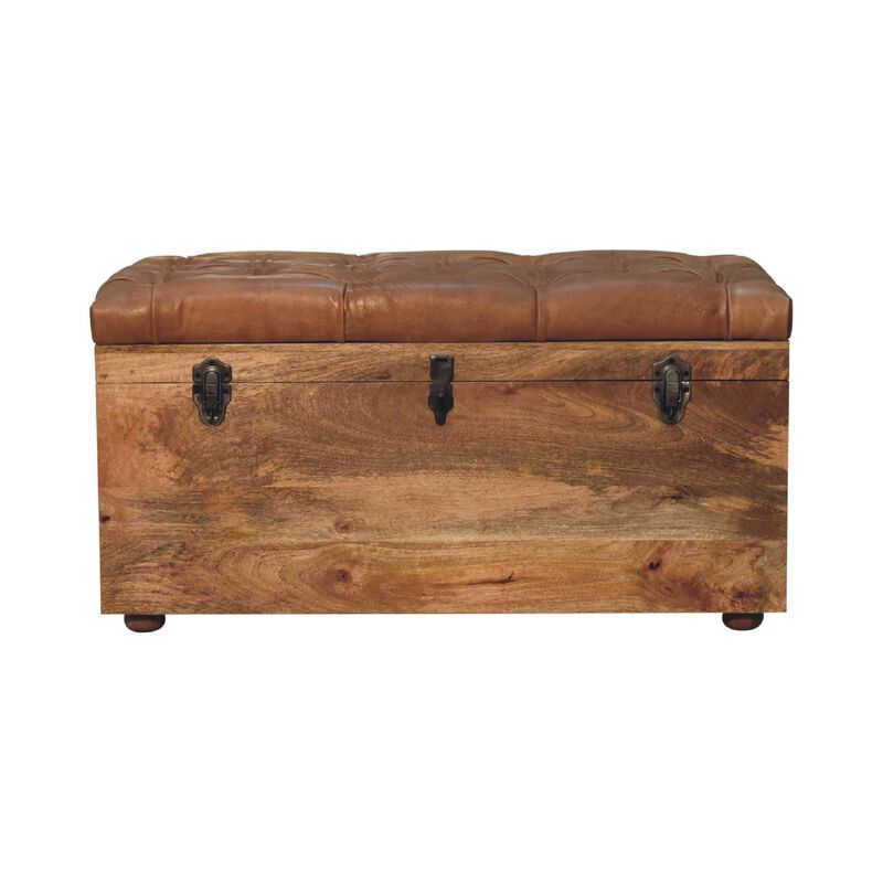 Artisan Furniture Buffalo Ten Leather  Hide Oak-ish Solid Wood  Storage Trunk