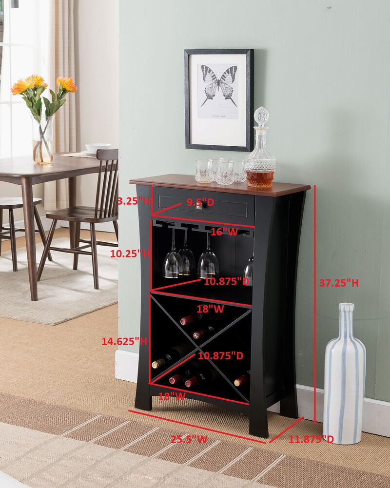 Kings Brand Hiland Bar Cabinet Wine Storage With Glass Holders & Drawer