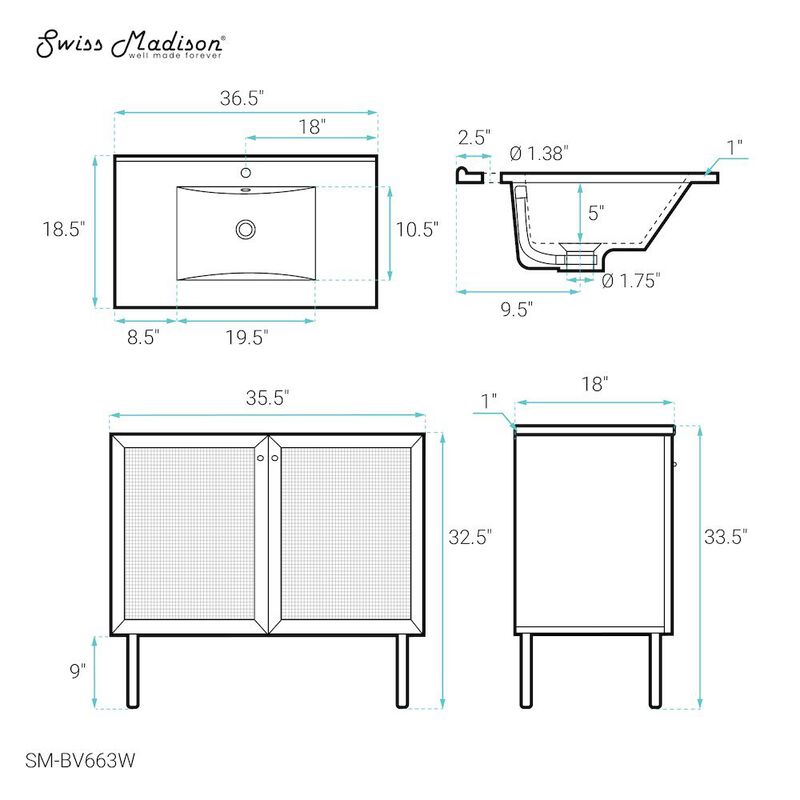 Classe 36" Freestanding Bathroom Vanity with Sink Top image number 6