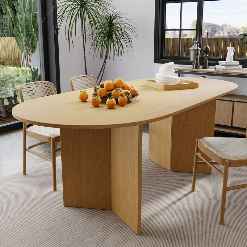 Brix 67V-Shaped Leg Oval Wooden Dining Table in BLACK Color(Seats 6).
