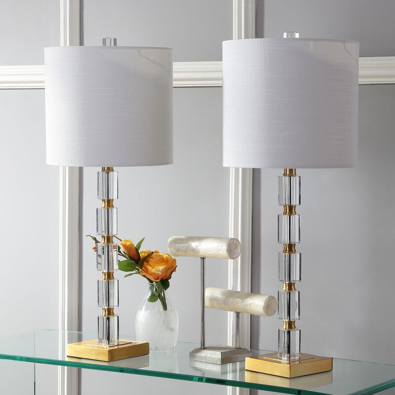 Claire 28.5" Crystal LED Table Lamp, Clear/Brass (Set of 2)