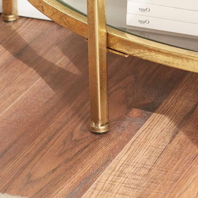 Hivvago Half-Circle Entryway Console Table Gold Metal Glass Top Bottom Shelf Sofa Table