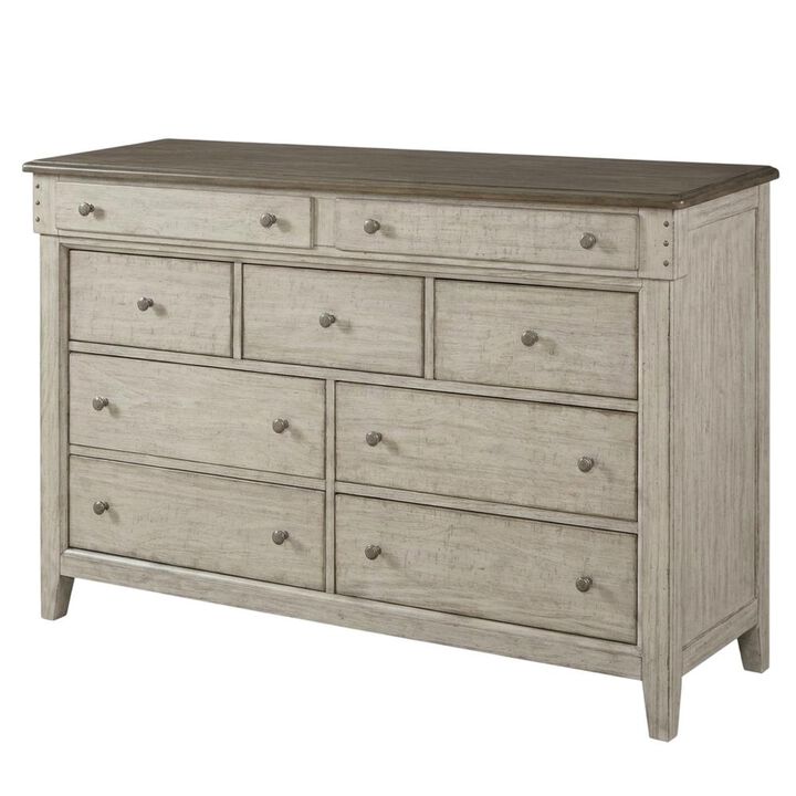 Liberty Furniture 9 Drawer Dresser - in Weathered Linen Finish w/ Dusty Taupe Tops