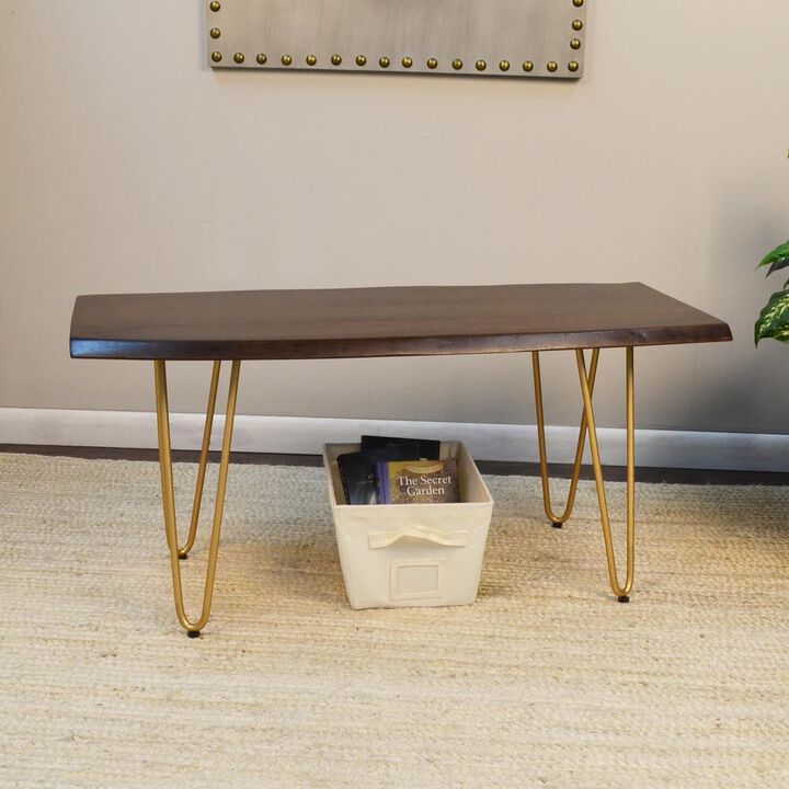 Carolina Living Seti Live Edge Coffee Table/Bench - Elm Top - Gold Base