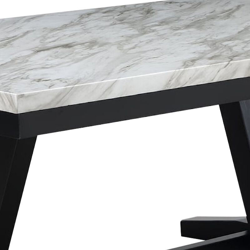 Oliver 72 Inch Dining Table With Faux Carrara Marble Top, White and Black