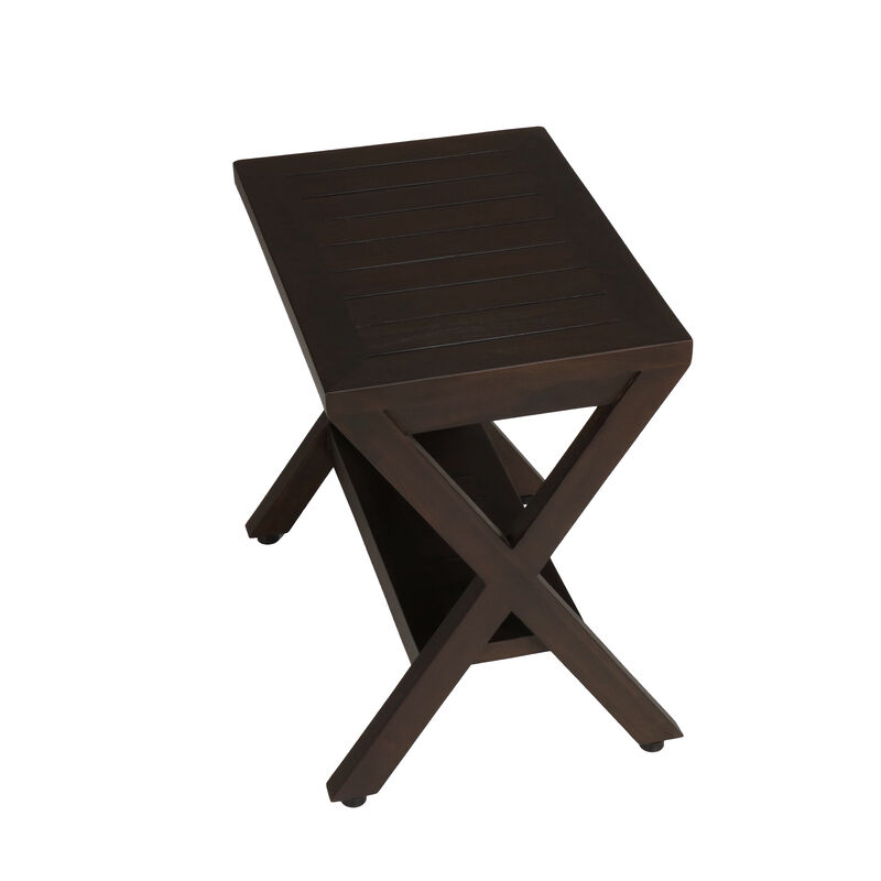 DecoTeak Obliquity 18" Teak Wood Shower Bench with Shelf in Woodland Brown Finish