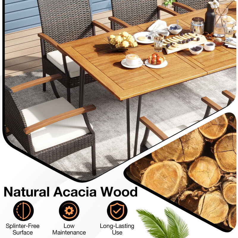 9-Piece Acacia Patio Set &ndash; Dining Table with Umbrella Hole & 8 Matching Chairs