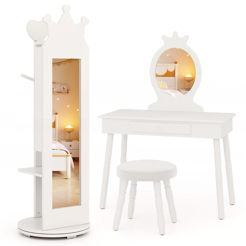 Free-Standing Mirror Jewelry Armoire Cabinet for Kids with Storage and Organization