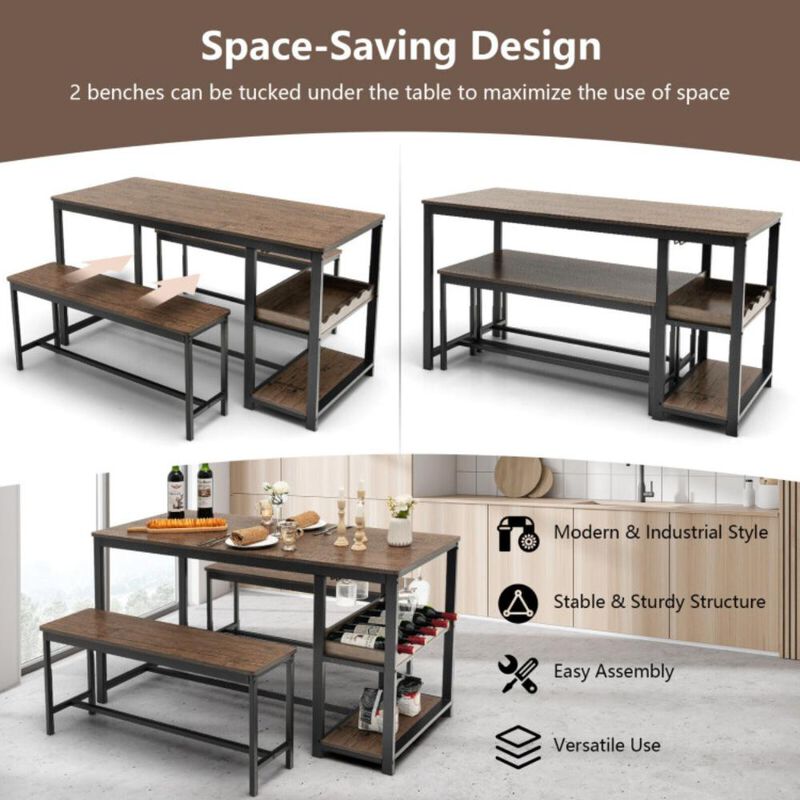 Hivvago 3 Pieces Dining Table Set for 4 with Wine Rack