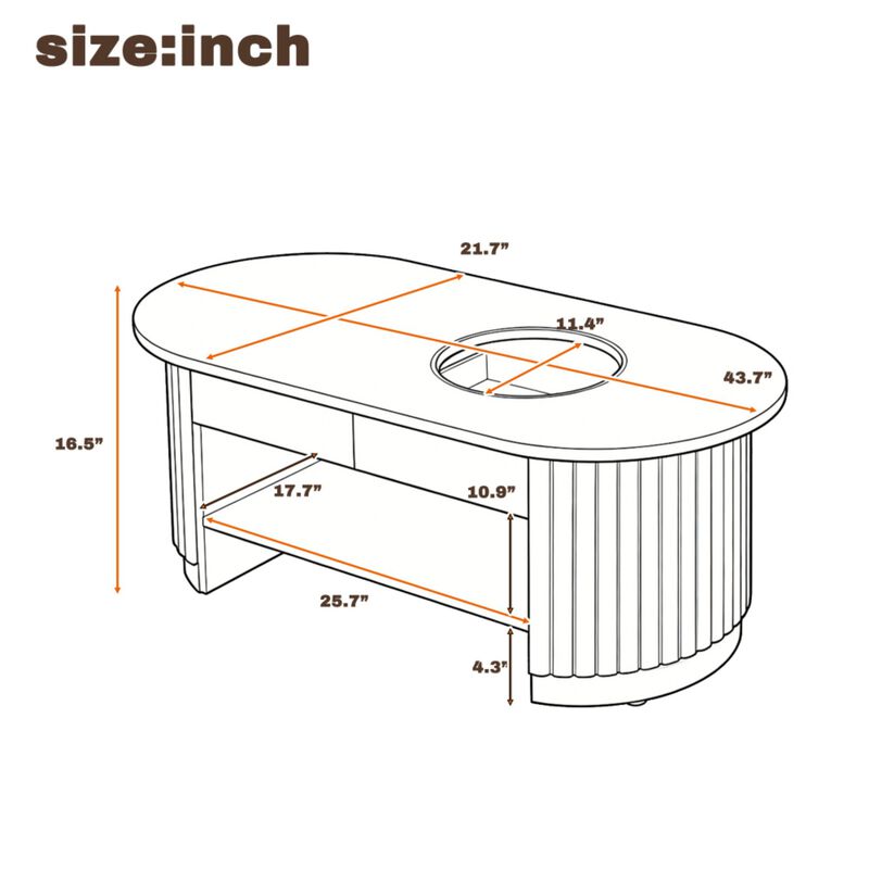 Dodril Mid‑Century Modern Fluted Oval Coffee Table image number 9
