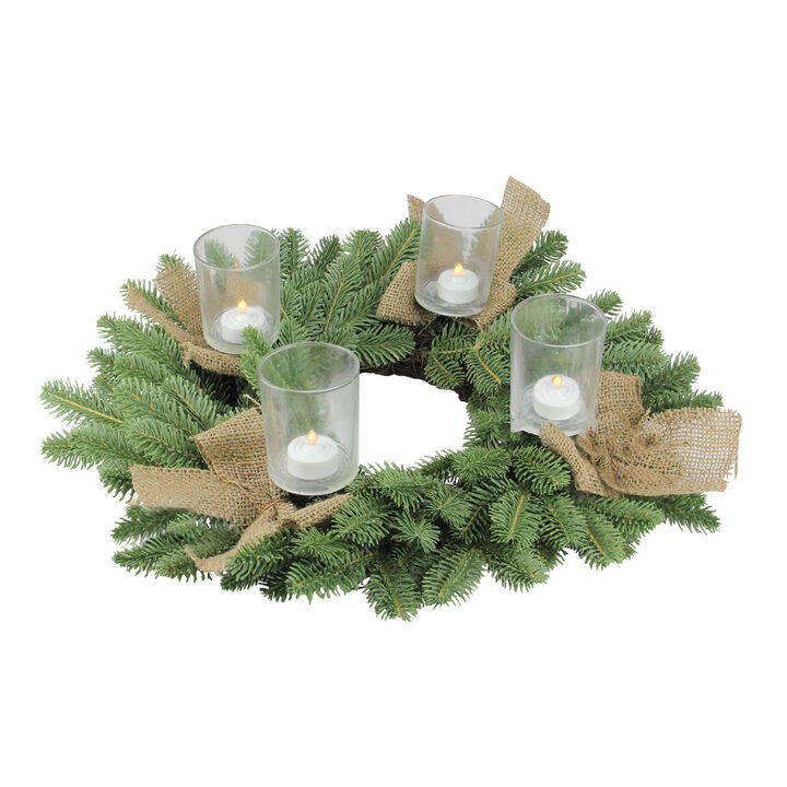 Green and Brown Pine Artificial Christmas Wreath with Candle Holder - 21-Inch  Unlit