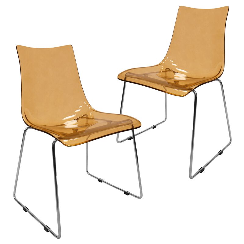 LeisureMod Lima Modern Acrylic Chair Set of 2 with Molded Seat and Chrome Legs, Stylish and Durable Design for Kitchen, Dining Room, Office, or Lounge
