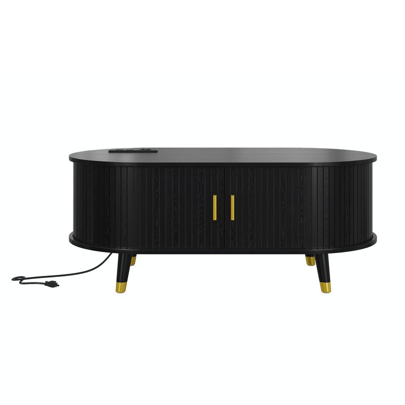 Merax Wooden Oval Fluted Coffee Table with Charging Station