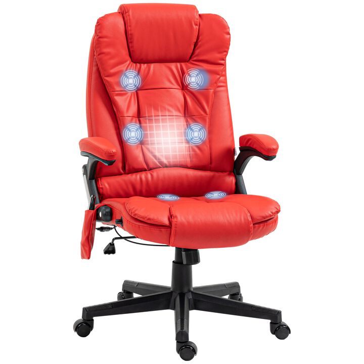Heated Massage Office Chair, Heated Reclining Desk Chair with 6 Vibration Points, Armrest and Remote, Red
