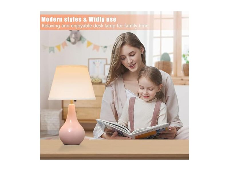 Ceramic Table Lamps Set Of 2 For Bedroom Nightstand Pink image number 3