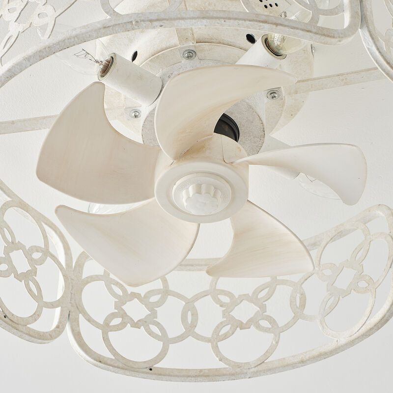 18" Farmhouse Distressed White Metal Caged Reversible Ceiling Fan with Light and Remote image number 9