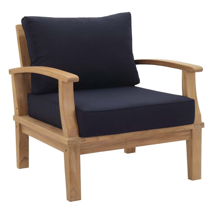 Modway Marina Premium Grade A Teak Wood Outdoor Patio Armchair, Natural Navy