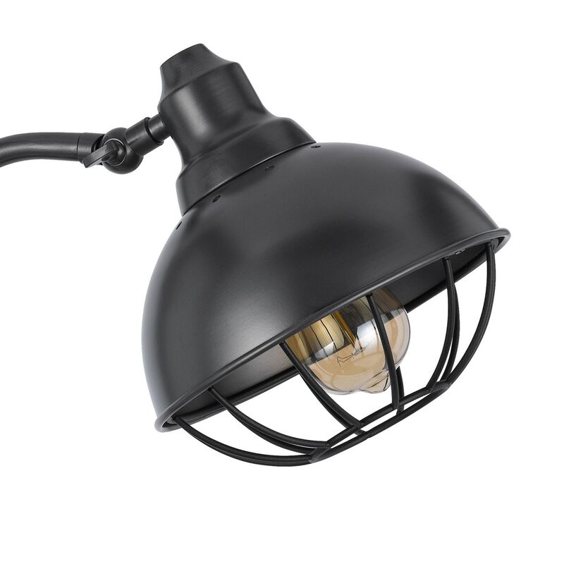 Loga 27 Inch Desk Lamp w Adjustable Cage Style Shade, Black Iron - Benzara