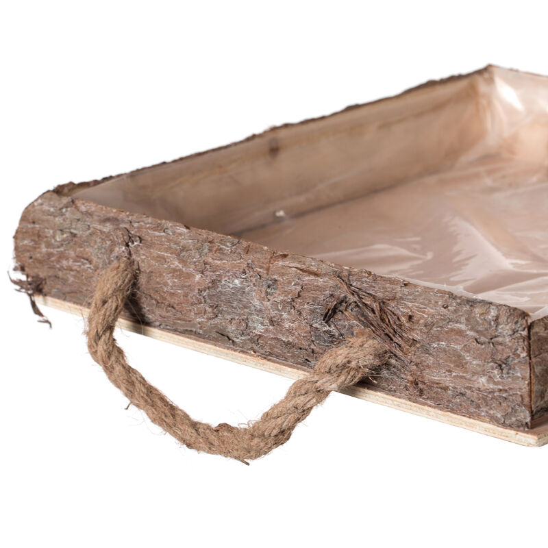 Indoor and Outdoor Set of 2 Brown Vintage Bark Square Wooden Mini Flowerpot Planter