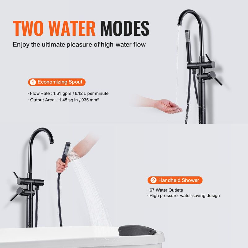 Freestanding Bathtub Faucet Floor Mount Two Water Modes 360° for Bathing