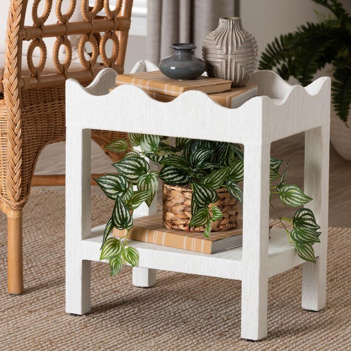 bali & pari Sebastian Grasscloth Scalloped End Table - 2-Tier Accent Table with Open Shelf Storage for Living Room, Bedroom, or Entryway