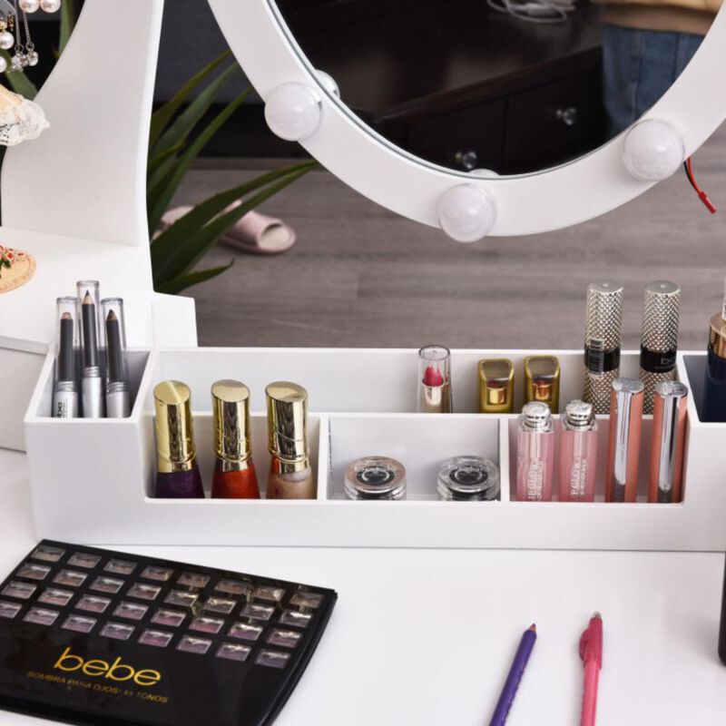 Hivvago 10 Dimmable Lights Vanity Table Set with Lighted Mirror and Cushioned Stool