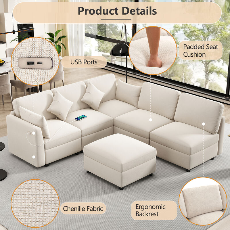 Merax Sectional Sofa Modular Sofa U-shaped Sofa Couch Sofa Bed L-shaped Sofa with a Movable Ottoman