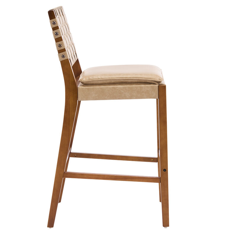 Christopher Knight Home Shawna Contemporary Rubberwood Faux Leather Upholstered Barstools (Set of 4) image number 4