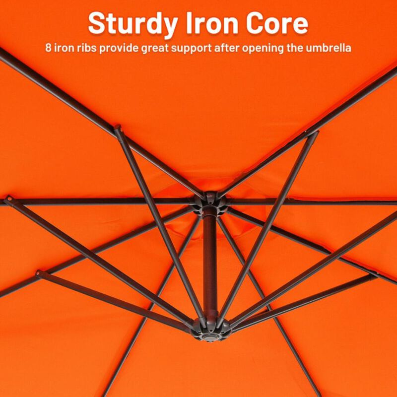 Hivvago 10 Feet Offset Umbrella with 8 Ribs Cantilever and Cross Base