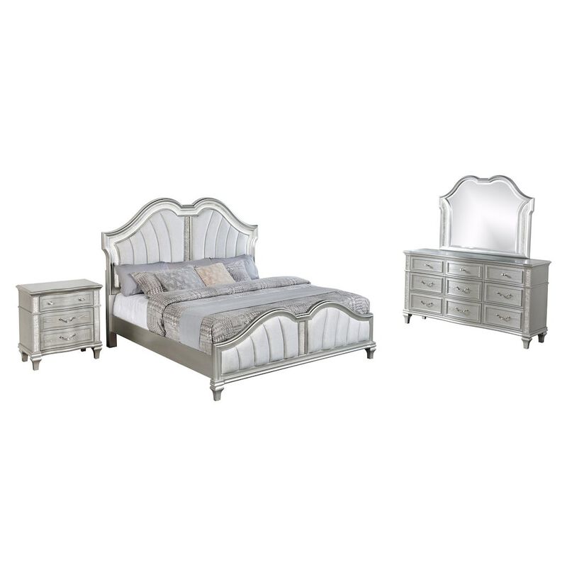 Best Quality Furniture 4 Piece Silver Eastern King Panel Bedroom Set ( Ekb+Dresser+Mirror+Ns)