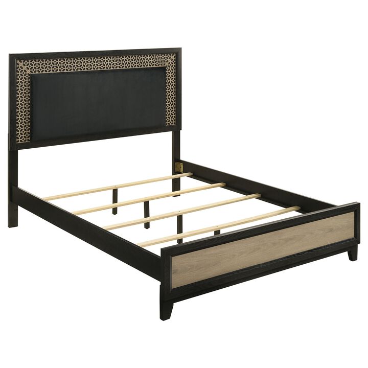 Aki Platform Queen Size Bed, Panel Design, Modern Cut Out Trim, Black Wood - Benzara