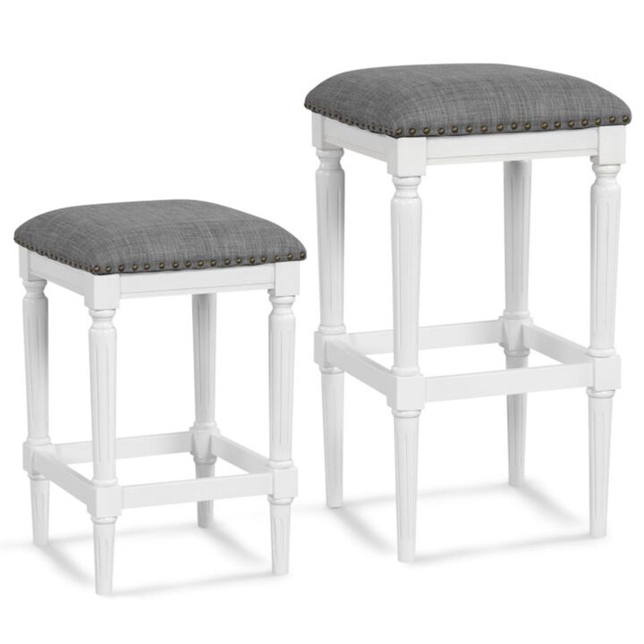 Hivvago 3 Heights Square Saddle Stool Set of 2 with Footrests and Padded Seats-Gray