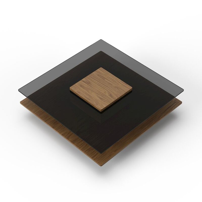 Modrest Clarion - Modern Walnut & Grey Glass Coffee Table