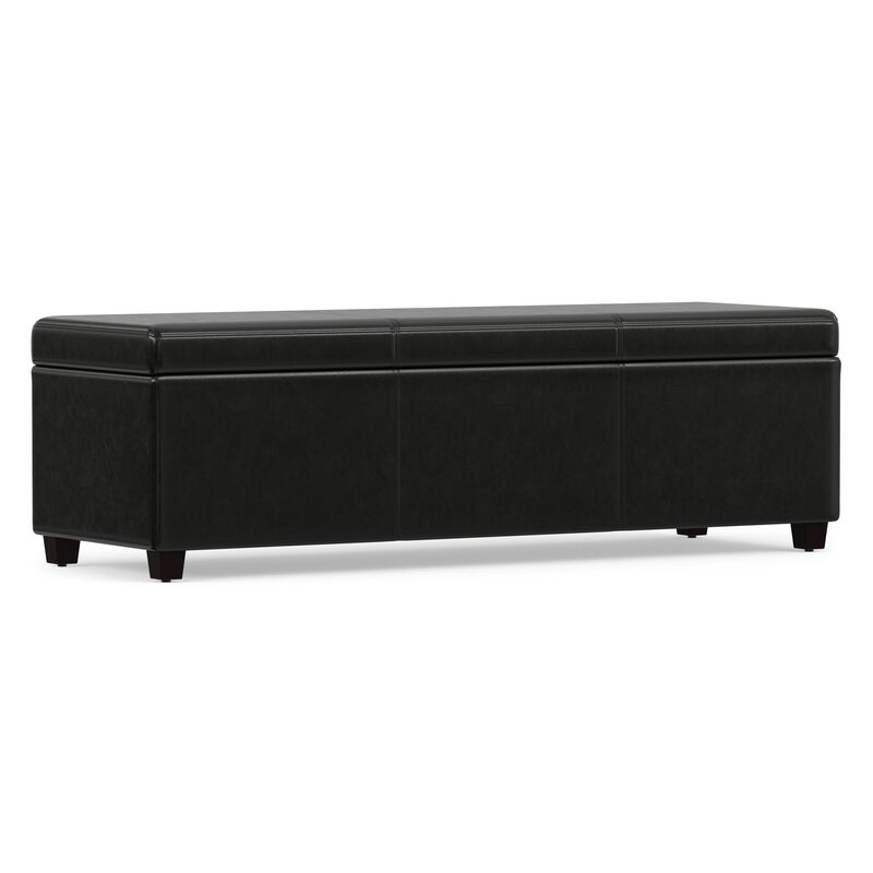 Avalon 54 inch Wide Contemporary Rectangle Extra Large Storage Ottoman Bench in Midnight Black Vegan Faux Leather, Assembled image number 7