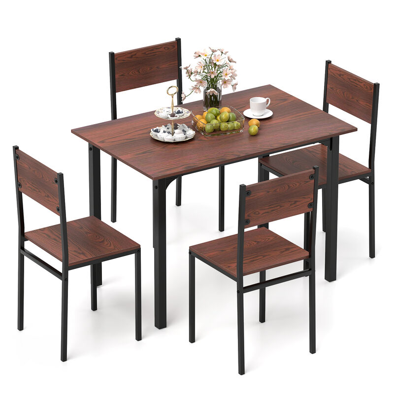 5-Piece Kitchen Dining Set with Industrial Table and 4 Chairs