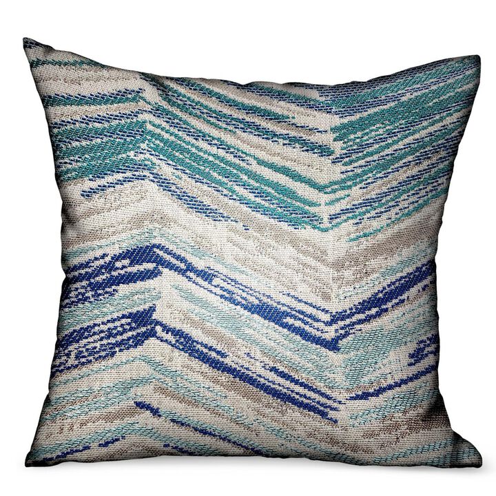 Plutus Brands Skyline Breeze Blue Chevron Luxury Outdoor/Indoor Throw Pillow