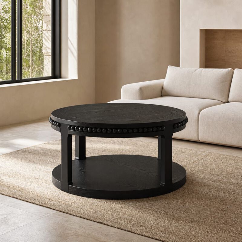 GOODSILO 31.5 Inch Two-Tier Round Solid Wood Coffee Table and Sofa Table Sturdy Thickened Top Heavy-Duty Circle Accent Table for Living Room Lounge and Sofa Areas image number 2