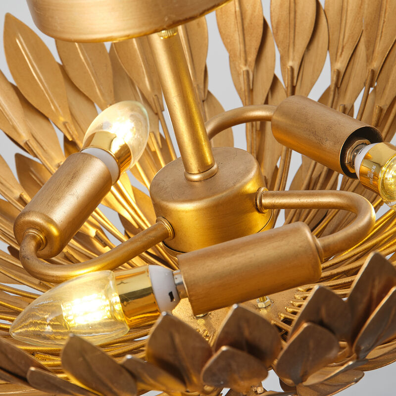 15.8" Modern Antique Gold Leaf Semi Flush Mount Ceiling Light image number 5