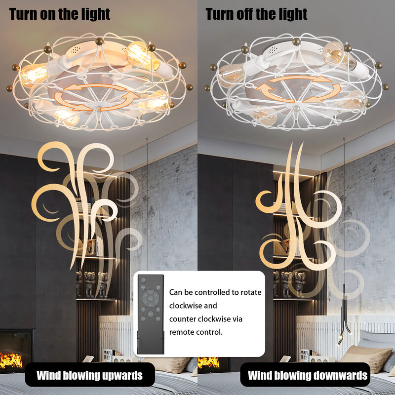 Modern Industrial 20-Inch White Caged Ceiling Fan &ndash; Reversible 6-Speed, with Light Kit & Remote image number 3