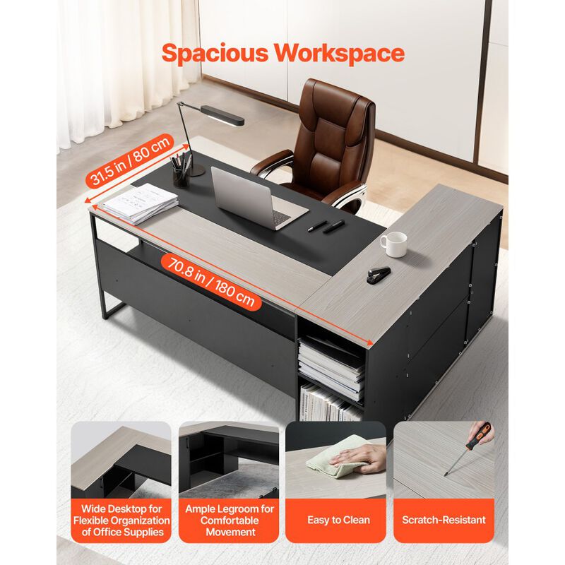Modern L-Shaped Office Desk with CPU Stand, Storage Cabinet and Spacious Work Surface-Black image number 5