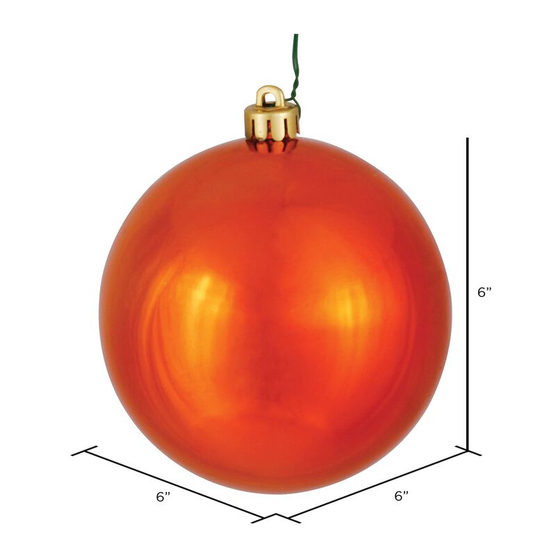 Vickerman 6" Burnish Orange Shiny Ball Ornament 4 per Box image number 1