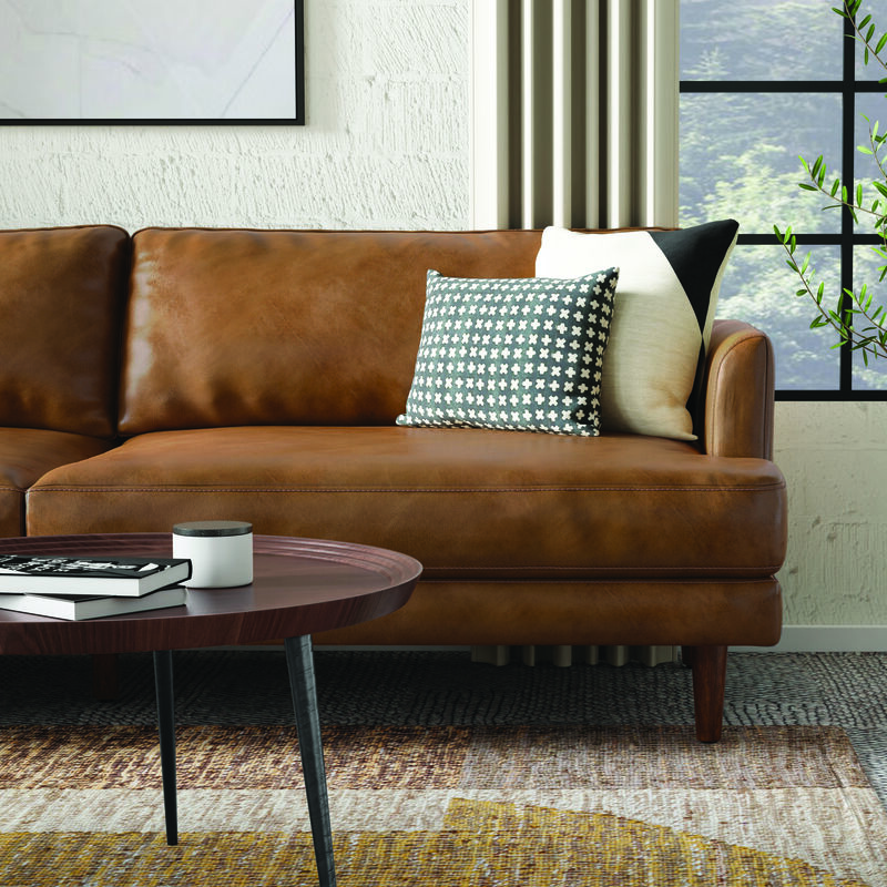 Livingston 90 inch Wide Mid-Century Modern Sofa in Caramel Brown Top Grain Genuine Leather image number 9