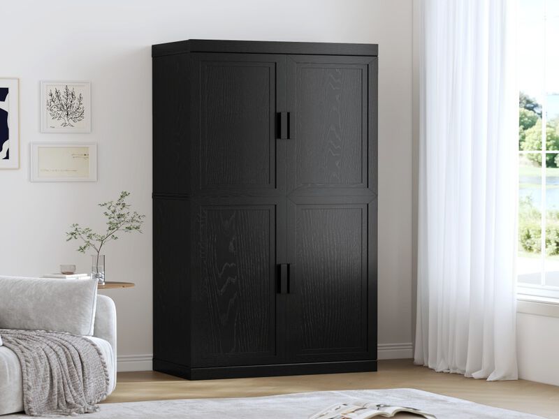 67&rsquo;&rsquo; Black Wood Grain 6-Story Decorative Storage Cabinet with Wicker Door image number 4